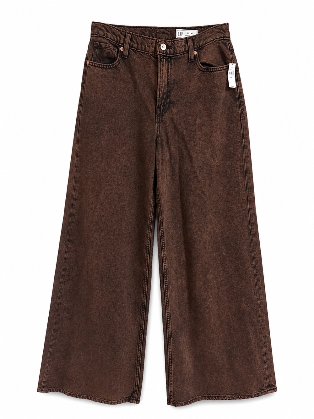 GAP Baggy Mid Rise Wide Leg Jeans Brown Copper Wash 27 Tall NWT - Picture 2 of 14